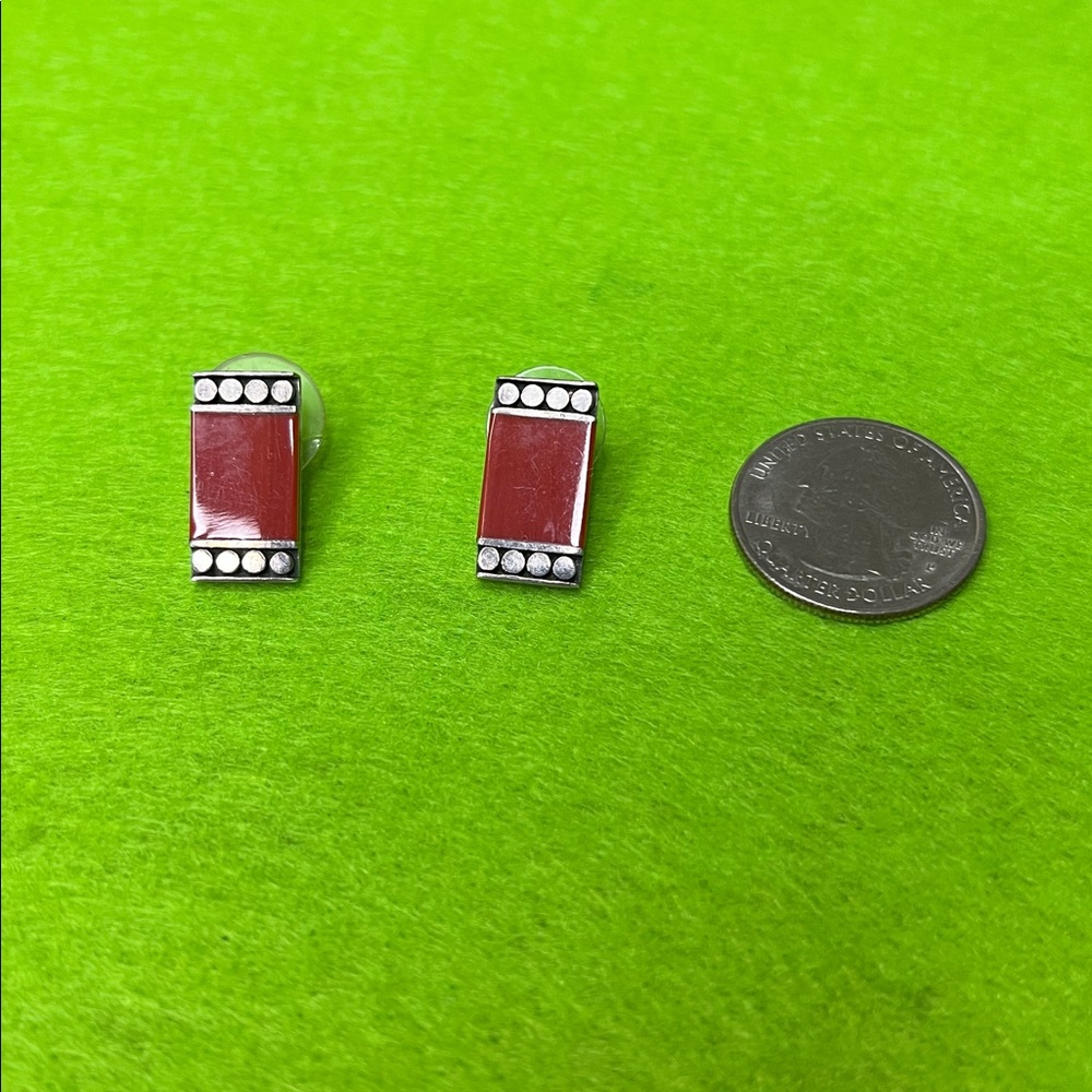 Red And Silver Rectangular Earrings - image 2